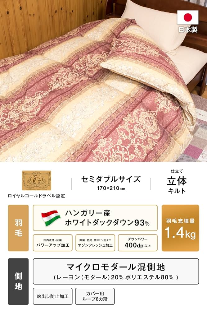 Amazon｜安眠工場 高級羽毛布団 セミダブル【モダール生地